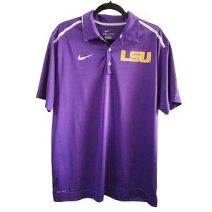 Nike Dri Fit LSU Tigers Purple Yellow Primary Logo Polo Mens Large EUC